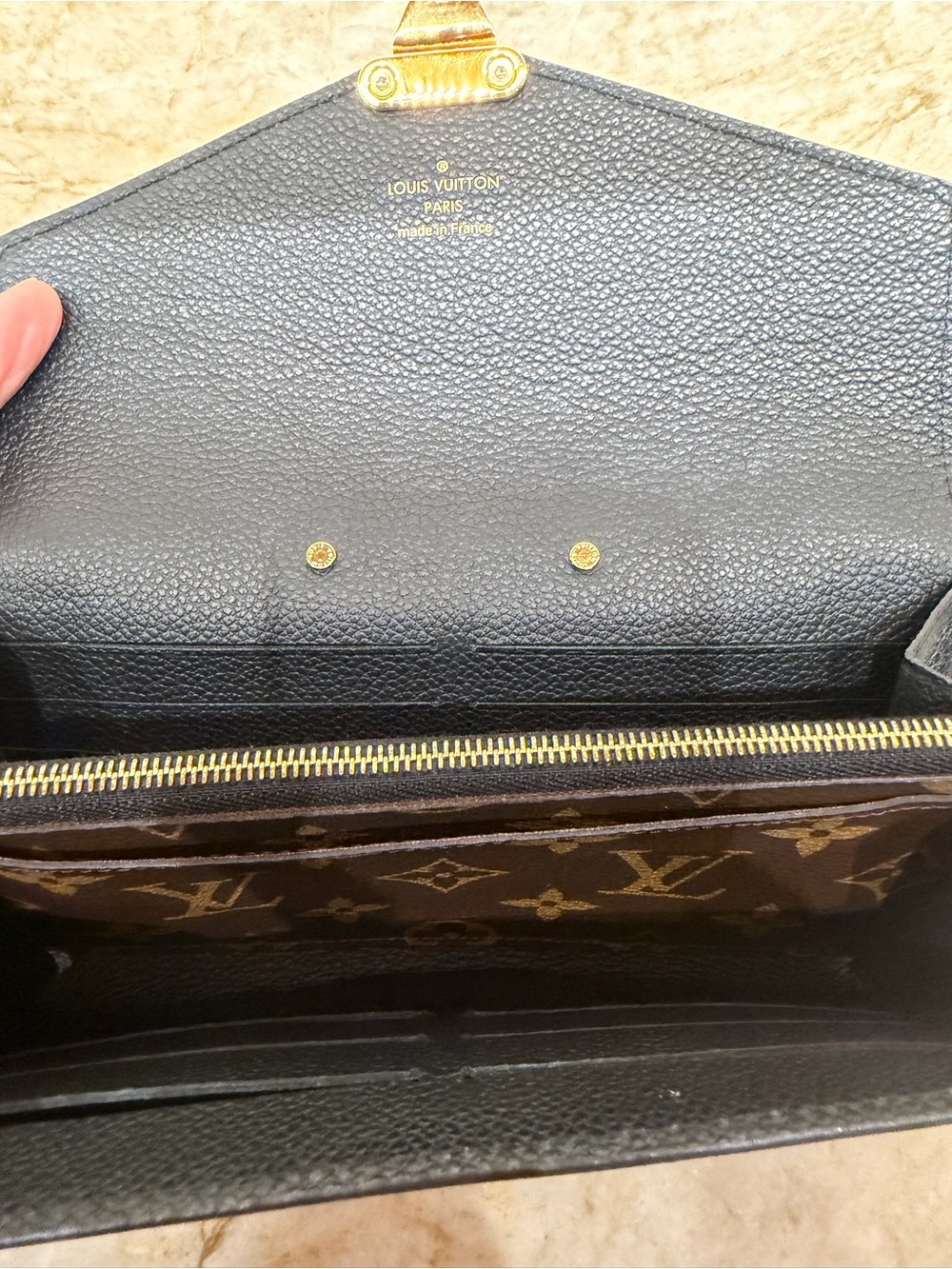 Louis Vuitton Brown Monogram & Black Leather wallet with Gold Hardware - Picture 6 of 6